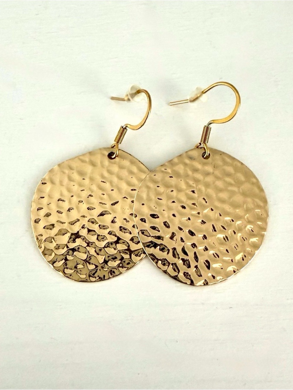 Gold Hammered Dangle Earrings Jewelry